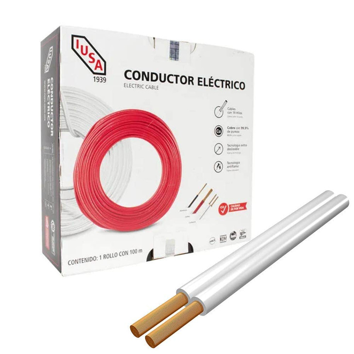 Cordón flexible tipo POT (SPT) IUSA 18 AWG color blanco Caja 100m