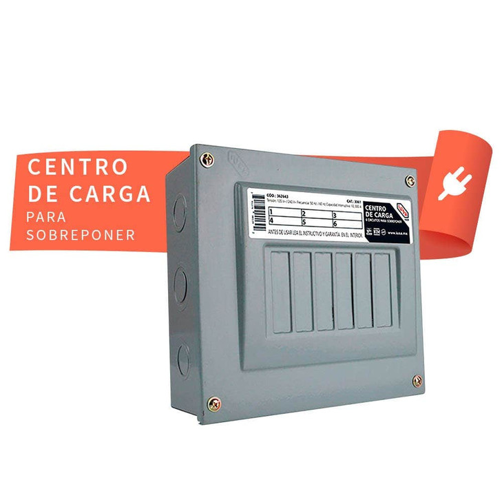 Centro de carga para sobreponer, 6 polos