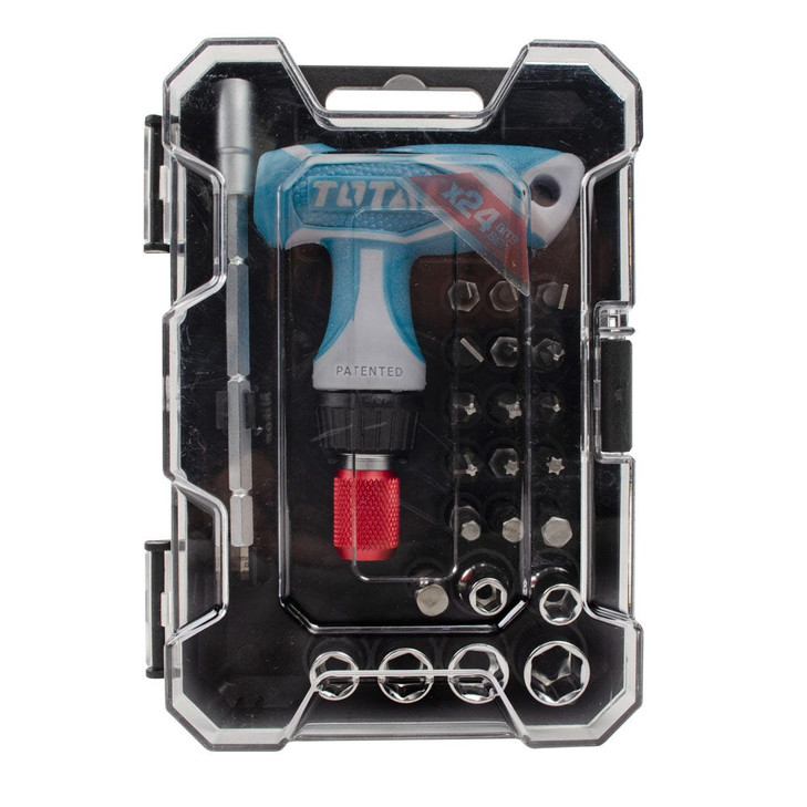 Juego de puntas y dados con desarmador, mango tipo T, total