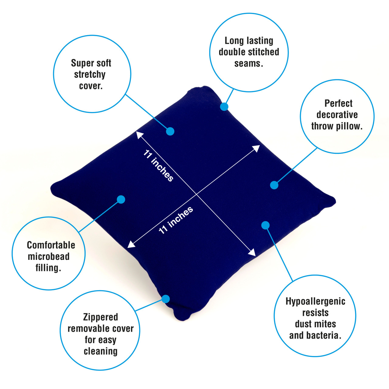 Cushie Pillows 11" x 11" Square Pillow with Removable Cover Navy Blue