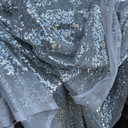Small Heavy Bling Sequins On Net Fabric, Grey