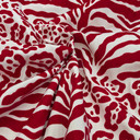 Safari Red Velvet Flock Cotton Panama Curtain Fabric, Cream