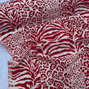 Safari Red Velvet Flock Cotton Panama Curtain Fabric, Cream