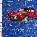 Classic Cars Paris Map Cotton Fabric, Blue