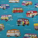 Camper Vans Hippie Print Fabric, Turquoise