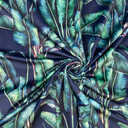 Paradise Floral Digital Print Plush Velvet Curtain Fabric, Navy