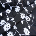 White Sunflower Ribbon Taffeta Fabric, Black