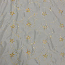 Gold Floral Sequin Taffeta Fabric, Pale Blue