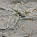 Gold Floral Sequin Taffeta Fabric, Pale Blue