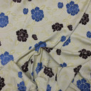 Blue And Brown Floral Upholstery Curtain Fabric - Cream