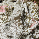 White Damask Print Chiffon Fabric, Brown