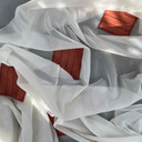 Terracotta Suede Patch Voile Net Curtain Fabric, Cream