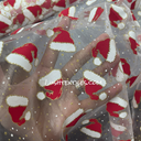 Christmas Glitter Organza Voile Fabric, Santa Hats