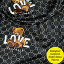 Silky Satin Fabric Designer Inspired Gucci "LOVE" Teddy Print Dress 60" - BLACK
