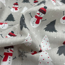 Snowman XMAS Snowflakes Christmas Polycotton Fabric, Silver