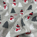 Snowman XMAS Snowflakes Christmas Polycotton Fabric, Silver