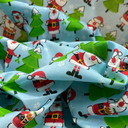 Santa & Christmas Trees Polycotton Fabric, Sky Blue