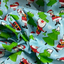 Santa & Christmas Trees Polycotton Fabric, Sky Blue