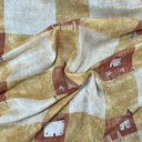 Houses Print Cotton Muslin Fabric, Beige