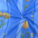 Yellow Tulips Flowers Cotton Vintage Fabric, Blue