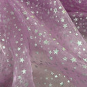 Silver Metallic Stars Organza Fabric, Pink
