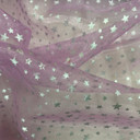 Silver Metallic Stars Organza Fabric, Pink