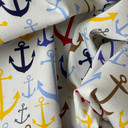Nautical Sailors Anchors Upholstery Cotton Canvas Fabric, Off White