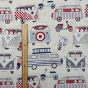 Camper Vans And Scooters Print Cotton Fabric 140cm Wide, Nautical