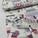 Camper Vans And Scooters Print Cotton Fabric 140cm Wide, Nautical
