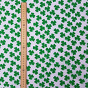 Irish Green Shamrock Saint Patrick's Day Polycotton Fabric, White