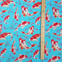 Koi Fish Print Rose & Hubble Cotton Poplin Fabric, Turquoise