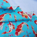 Koi Fish Print Rose & Hubble Cotton Poplin Fabric, Turquoise