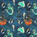 Pirates Boat Dragons Digital Cotton Craft Fabric 140cm Wide, Midnight