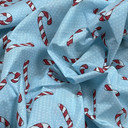 Xmas Candy Cane & Pin Spots Christmas Polycotton Fabric, Sky