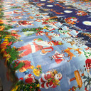 Xmas Santa Christmas Scene Tablecloth PVC Fabric, Blue