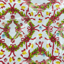 Christmas PVC Tablecloth Wreaths & Bells Fabric, White
