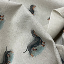 Cotton Rich Linen Look Fabric Digital Upholstery, Allover Dachshund Dogs