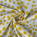 Yellow Smiley Emojis Polycotton Fabric, White