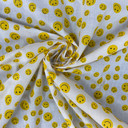 Yellow Smiley Emojis Polycotton Fabric, White