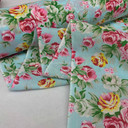 Vintage Rose Print Polycotton Fabric, Sky