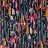 Botanical Digital Print Plush Velvet Curtain Fabric, Black