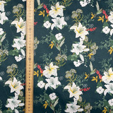 Floral Bird Digital Print Satin Brocade Furnishing Fabric, Bottle