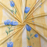 Blue Tulip Floral  Vintage Cotton Fabric, Yellow