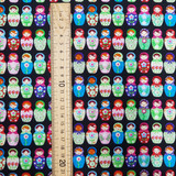 Russian Dolls Cotton Poplin Fabric, Black