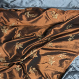 Gold 5 Leaf Embroidery Taffeta Fabric, Brown