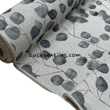Eucalyptus Money Leaves Cotton Linen Upholstery Fabric, Grey