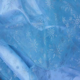 Snowflake Glitter Organza  Fabric, Turquoise