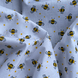 Ditsy Bumble Bees Polycotton Fabric, White