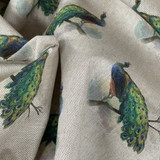 Cotton Rich Linen Look Fabric Digital Majestic Peacock Bird Upholstery Panel Allover