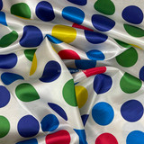 Large Colourful Clown Twister Spots Satin, Ivory